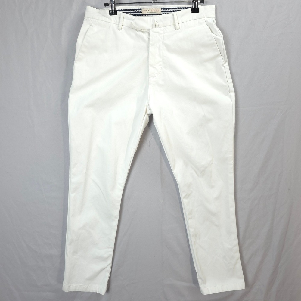 Luca Faloni White Summer Chinos Slim Fit Cotton Trousers Made in Italy Men 30